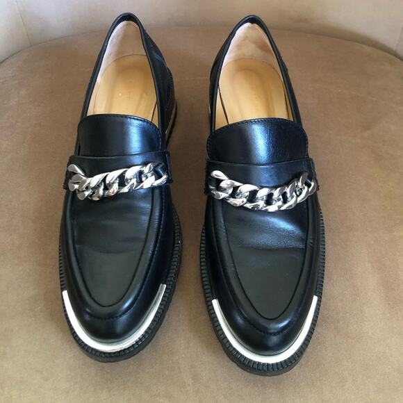 Barbara Bui Black Leather Silver Chain Link Loafers 37 - Picture 3 of 13